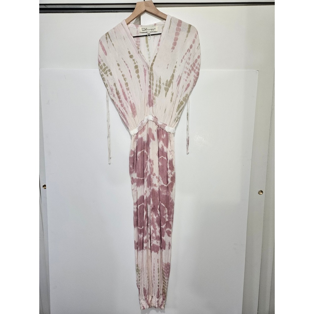 Vintage Havana Tie Dye Jumpsuit Pink Green V-Neck Gauze Boho Jogger Womens Mediu